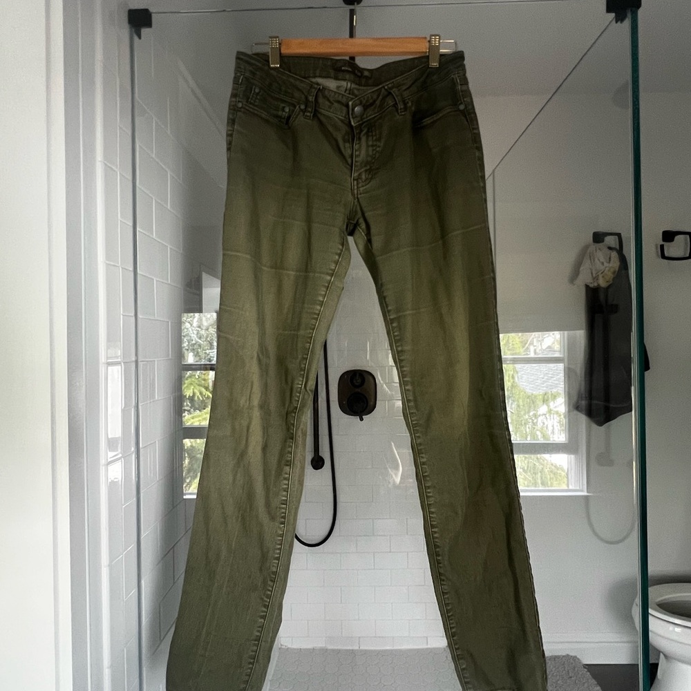 Olive Green Straight-Leg Prana jeans.  Great pants.  Cotton with some stretch.